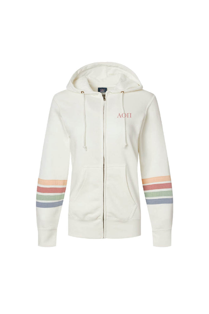 Striped Sleeve Full Zip Hoodie